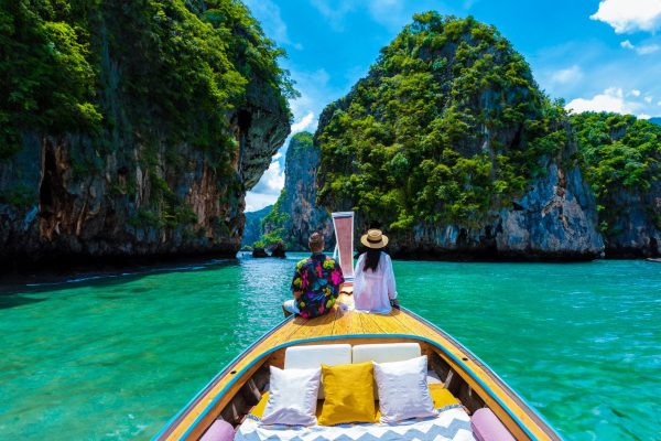Luxury,Longtail,Boat,In,Krabi,Thailand,,Couple,Man,,And,Woman