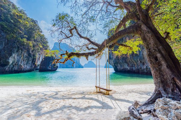 Beach,With,Crystal,Emerald,Green,Sea,Swing,Joy,Nature,Scenic